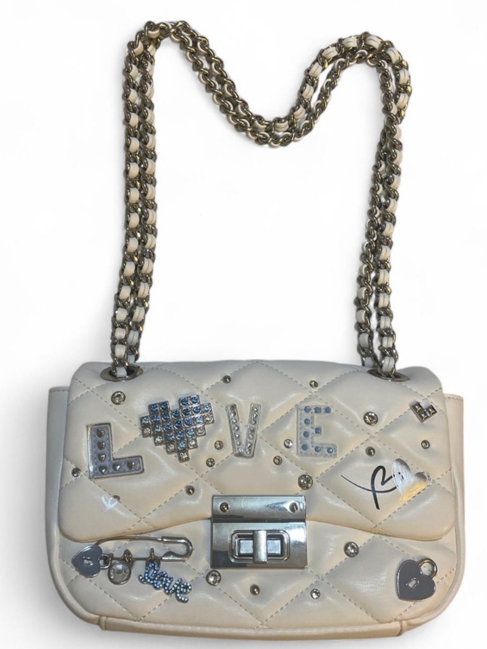 Aldo White Quilted Shoulder Bag with chain Strap